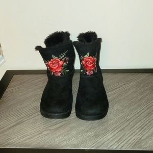 Rock & Candy Winter Black Ankle Boots with Floral Detail Size 11